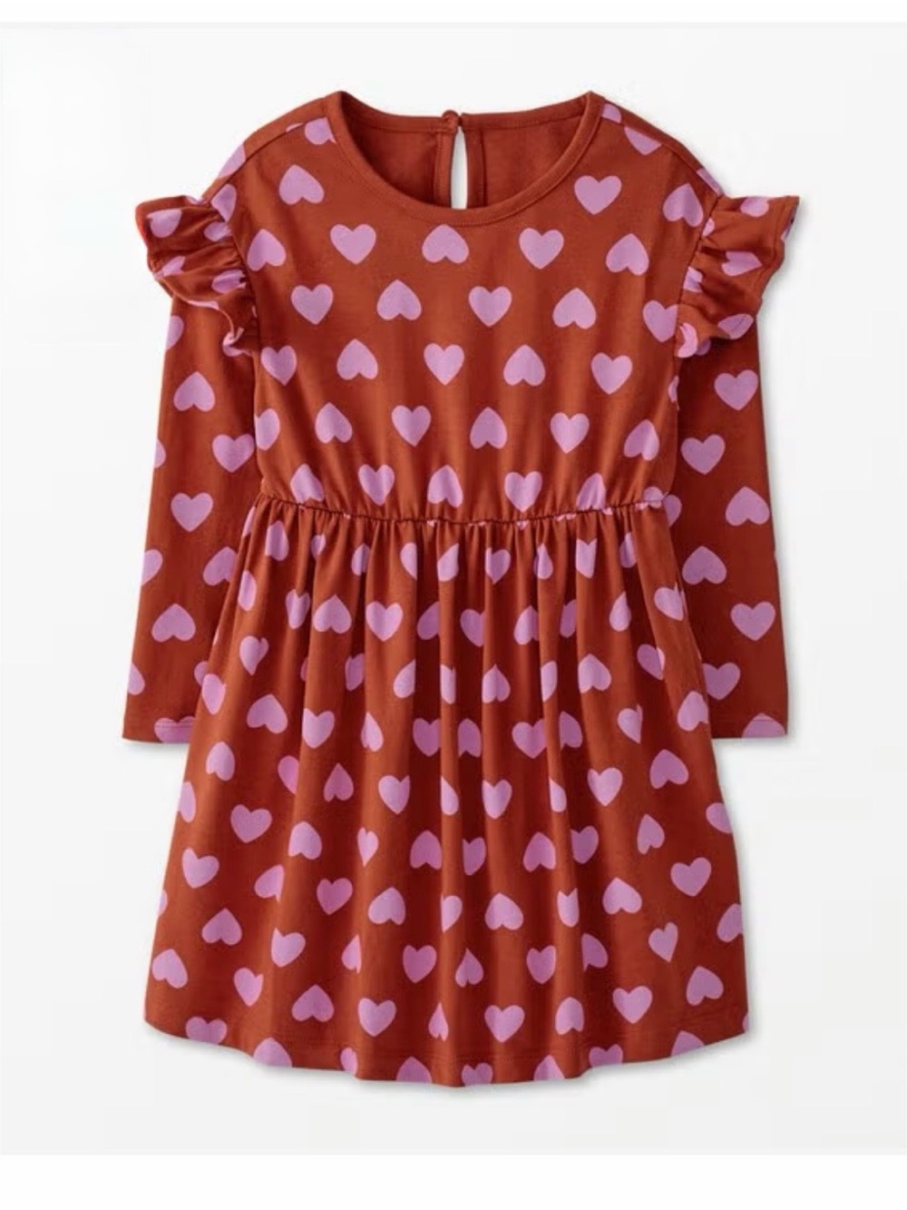 Hanna Andersson Red Dress with Pink Heart Print and Ruffle Sleeves